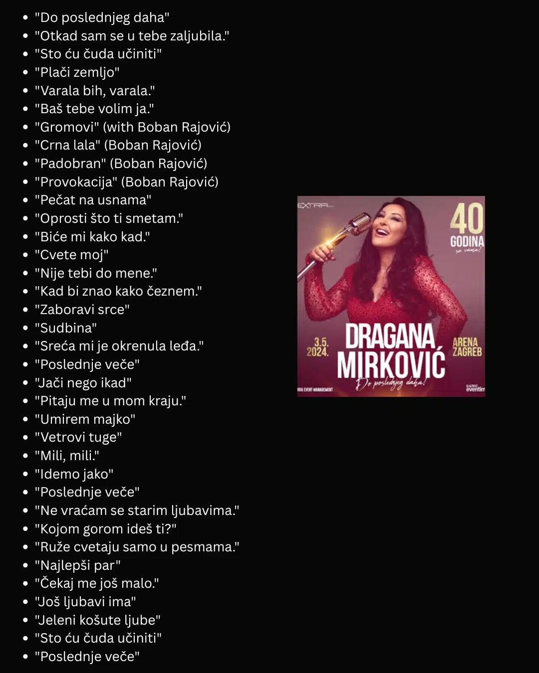 Do Poslednjeg Daha Tour Setlist 
