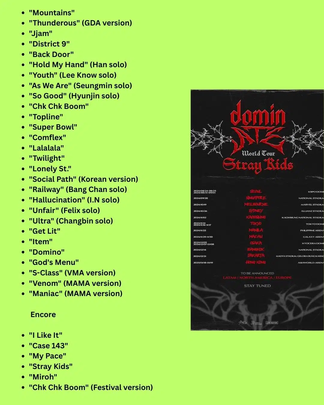 Stray Kids Dominate World Tour Setlist