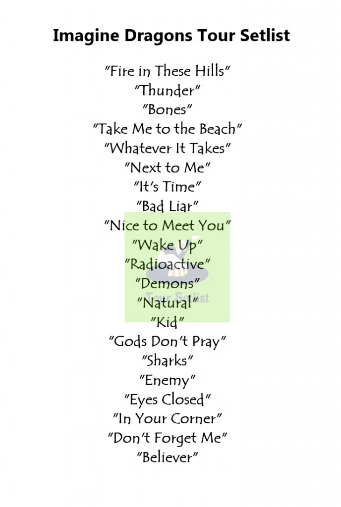 Imagine Dragons Tour Setlist 