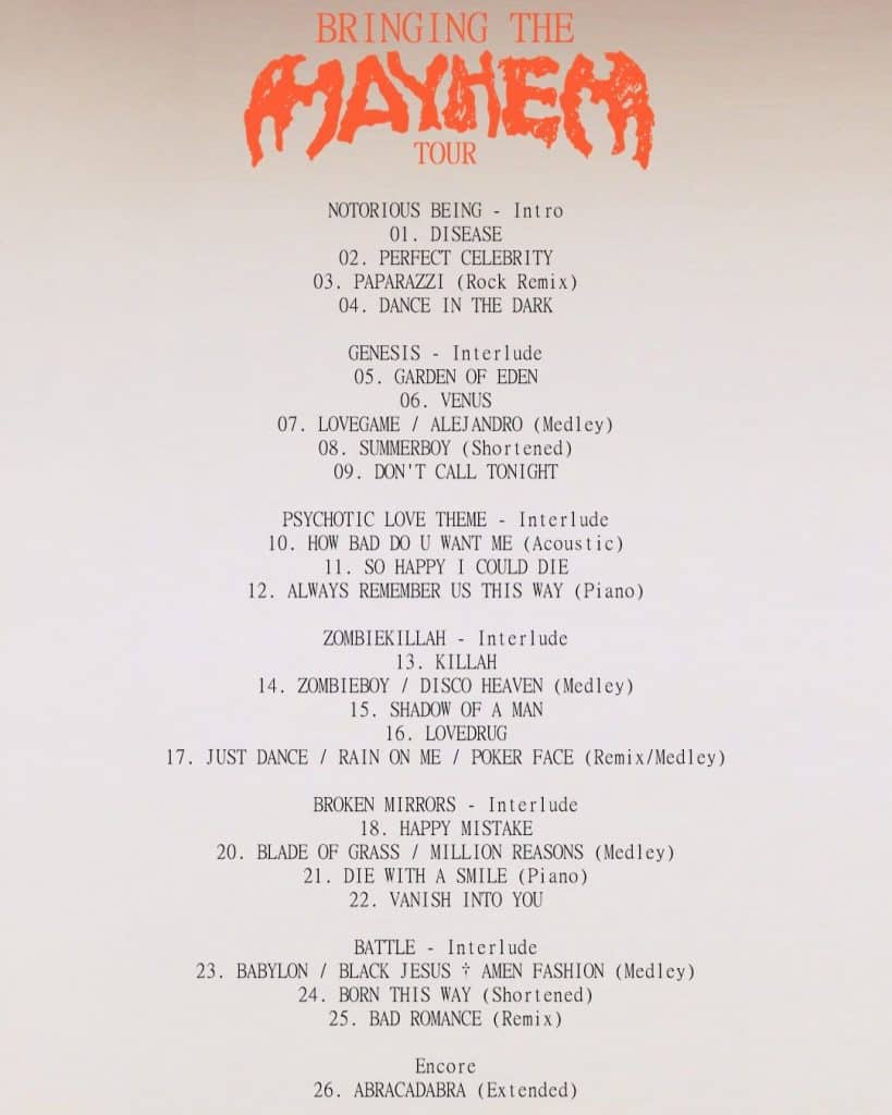 Lady Gaga Mayhem Tour Setlist 2025 1 Lady Gaga Mayhem Tour Setlist 2025
