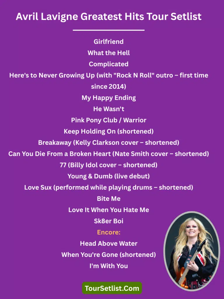Avril Lavigne Greatest Hits Tour Setlist