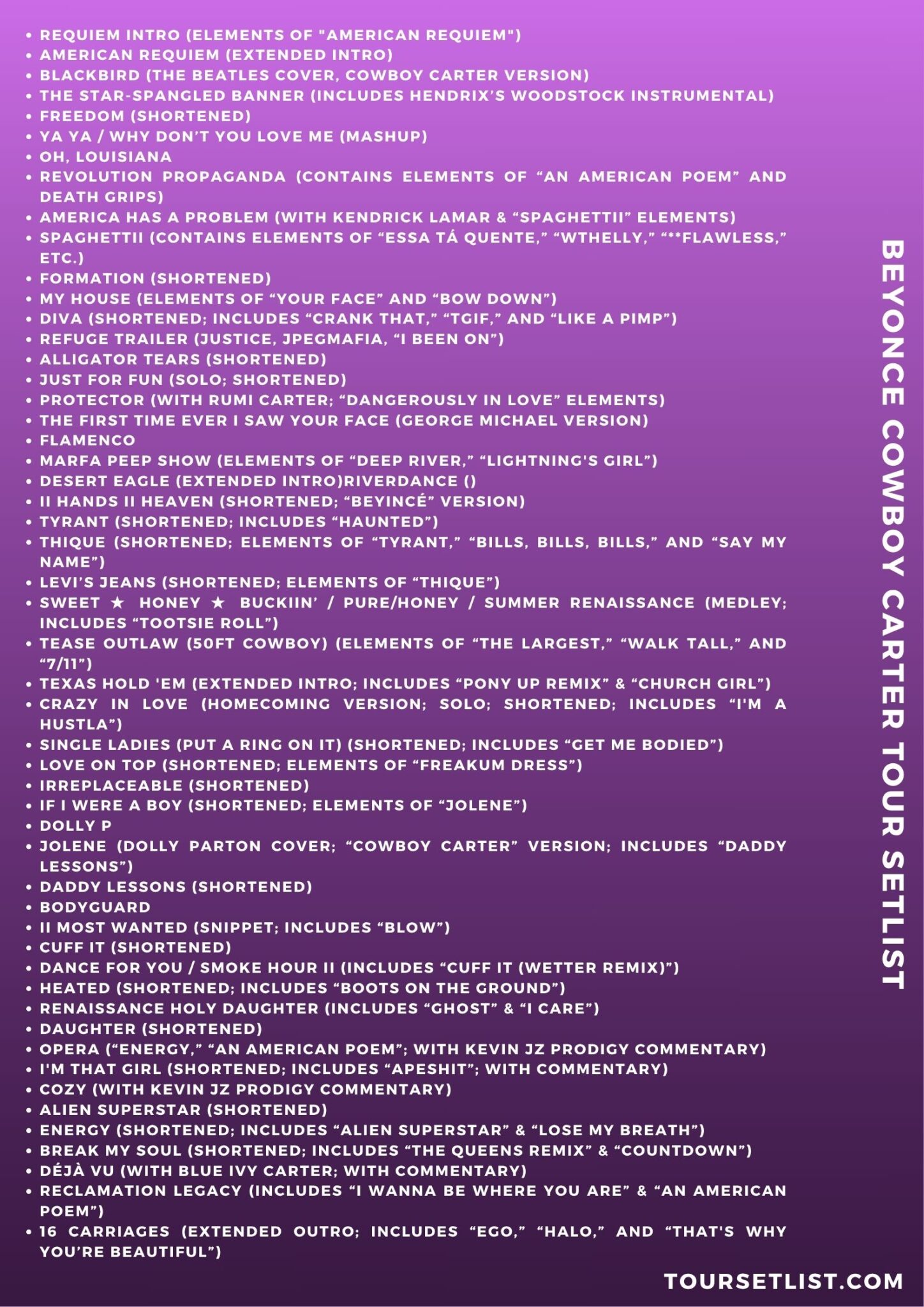 Beyonce Cowboy Carter Tour Setlist 2025: Changed Songs