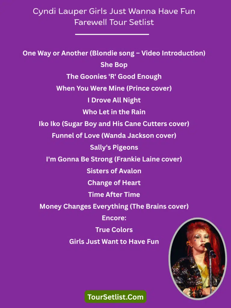 Girls Just Wanna Have Fun Farewell Tour Setlist - Cyndi Lauper 1 Cyndi Lauper Girls Just Wanna Have Fun Farewell Tour Setlist