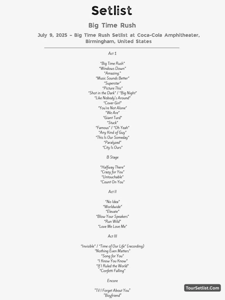 July 9, 2025 – Big Time Rush Setlist