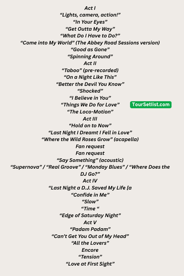 Kylie Minogue Tension Tour Setlist 2025 1 Kylie Minogue Tension Tour Setlist