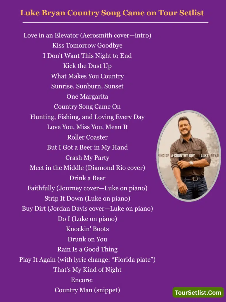 Luke Bryan Country Song Came on Tour Setlist 