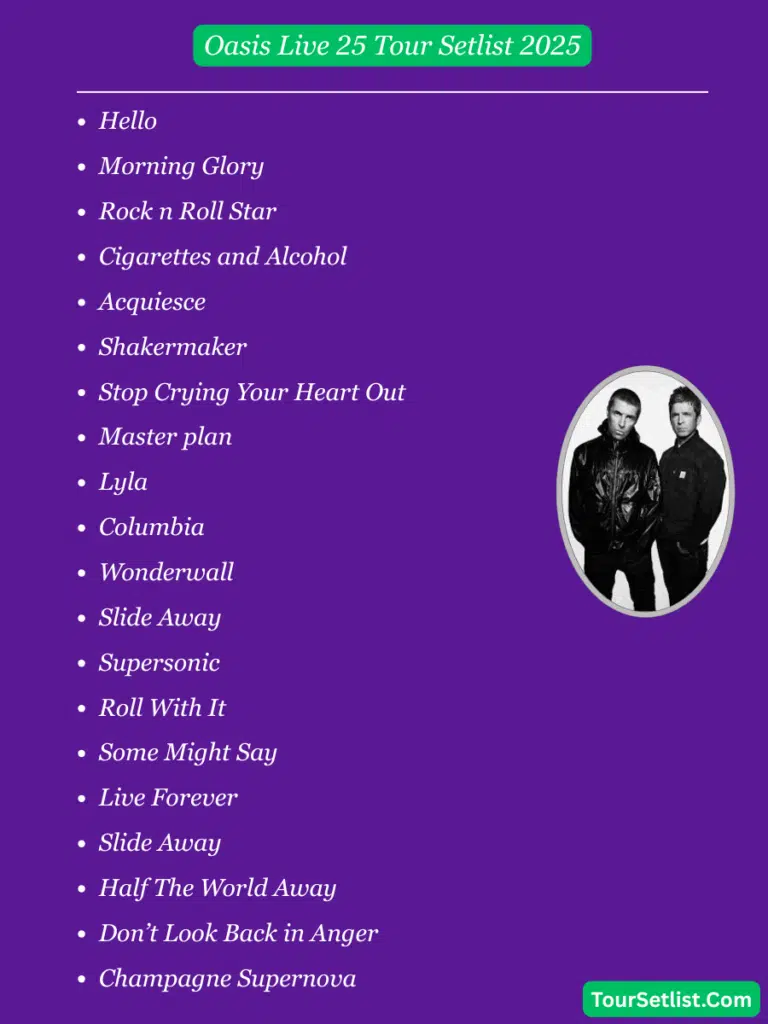 Oasis Tour 2025 Setlist for Cardiff Shows Oasis Tour 2025 Setlist for Cardiff Shows