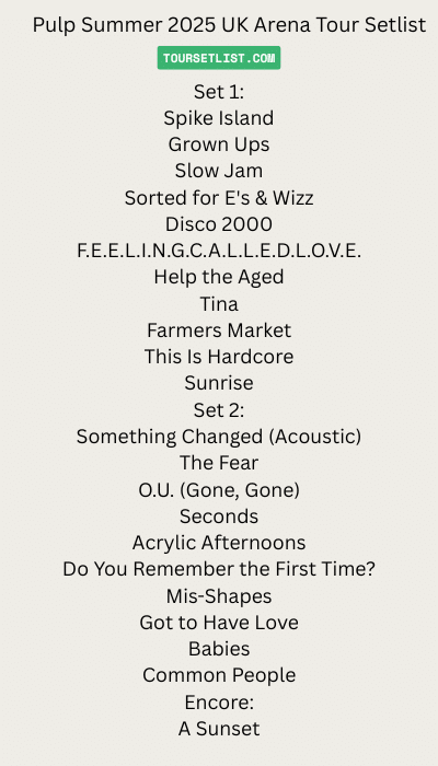 Pulp Summer 2025 UK Arena Tour Setlist: Check Full Playlist 1 Pulp Summer 2025 UK Arena Tour Setlist