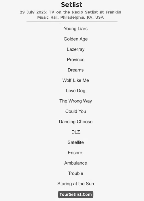 29 July 2025: TV on the Radio Setlist at Franklin Music Hall, Philadelphia, PA, USA