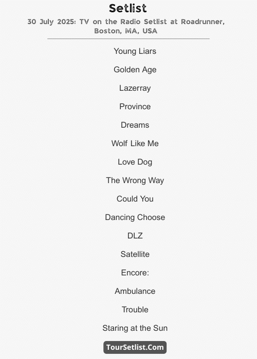 30 July 2025: TV on the Radio Setlist at Roadrunner, Boston, MA, USA