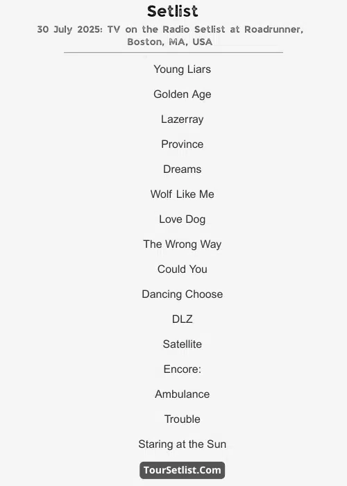 30 July 2025: TV on the Radio Setlist at Roadrunner, Boston, MA, USA