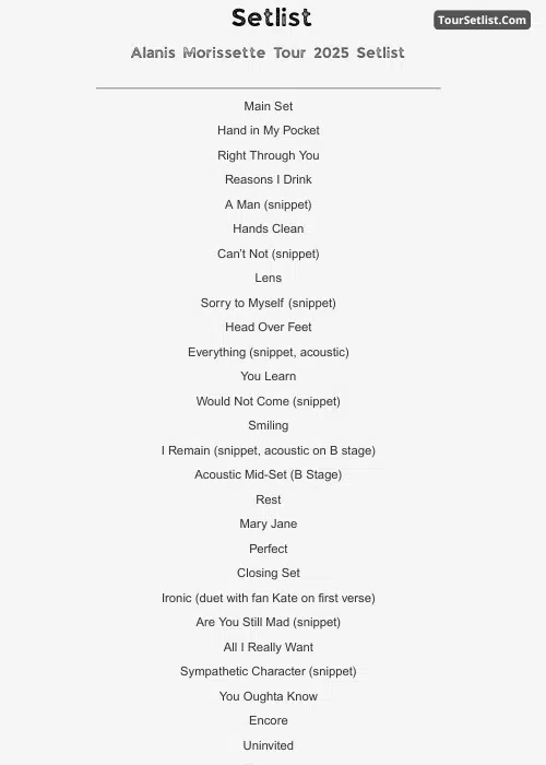 Alanis Morissette Tour 2025 Setlist: Triple Moon Tour Setlist