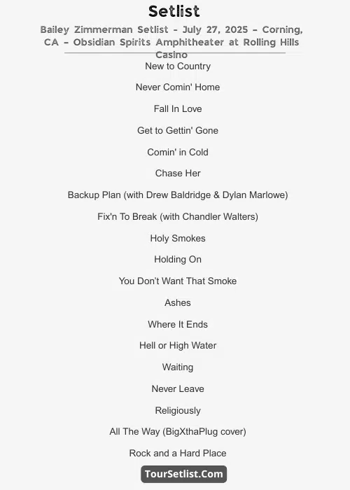 Bailey Zimmerman Setlist July 27 2025