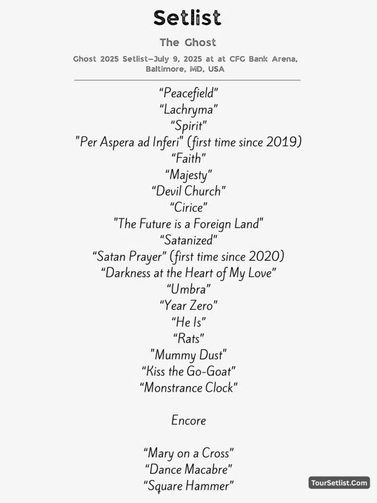 Ghost 2025 Setlist