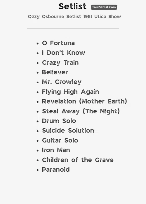 Ozzy Osbourne Setlist 1981 Utica Show: Check All Songs 1 Ozzy Osbourne Setlist 1981 Utica Show