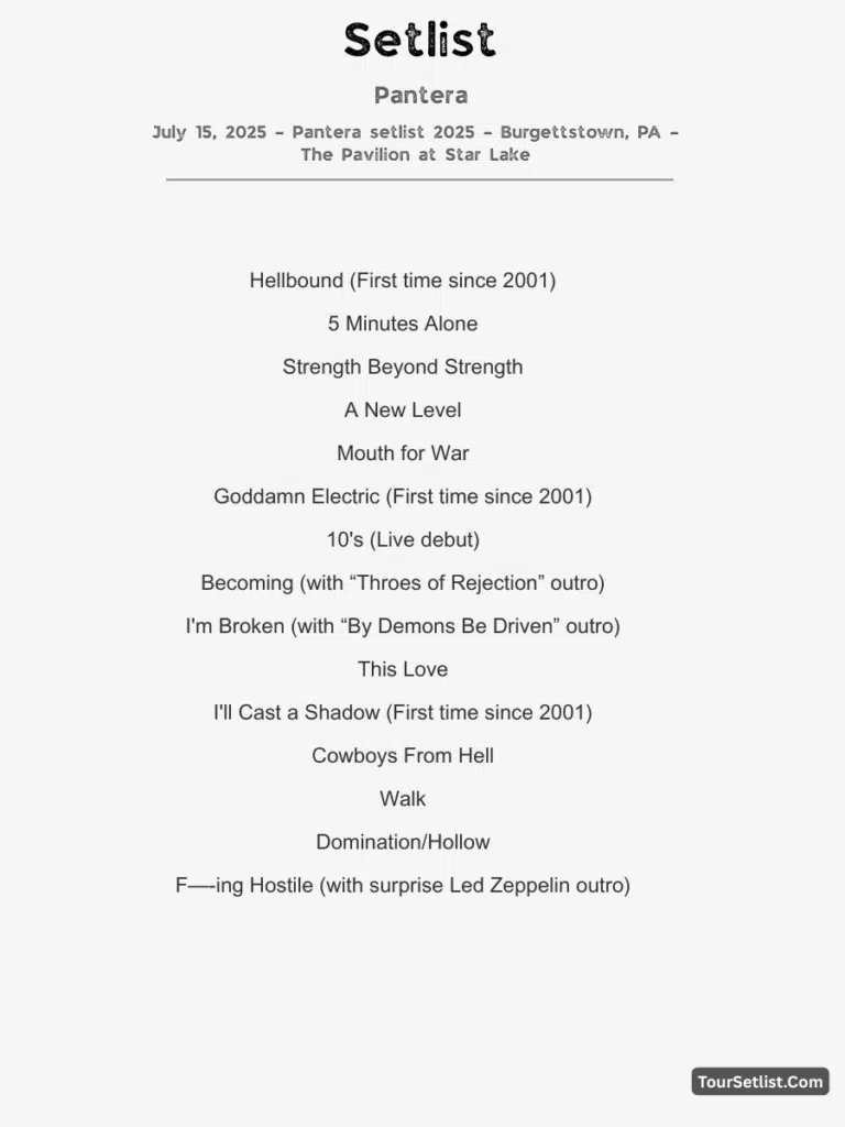 Pantera setlist 2025