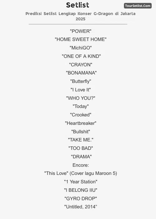 G-Dragon Jakarta Concert Setlist 2025