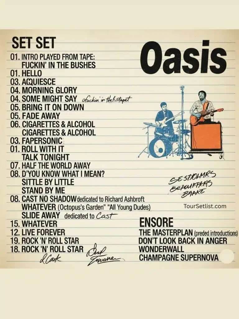 oasis live 25 tour setlist all concerts