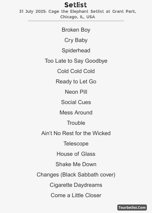 Cage The Elephant Neon Pill Tour Setlist 2025
