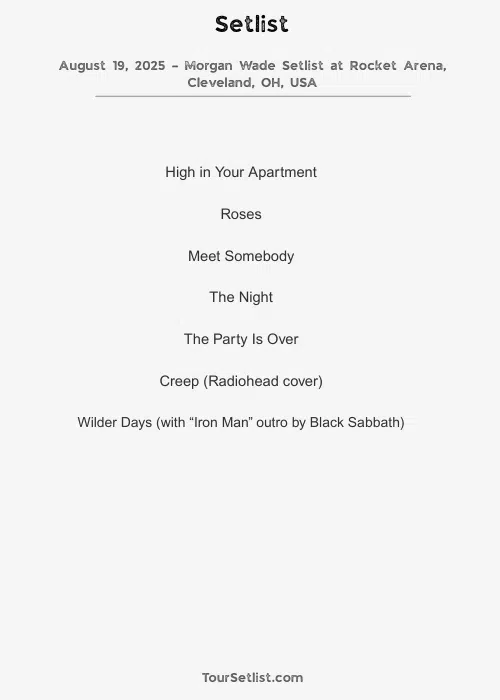 August 19, 2025 – Morgan Wade Setlist at Rocket Arena, Cleveland, OH, USA