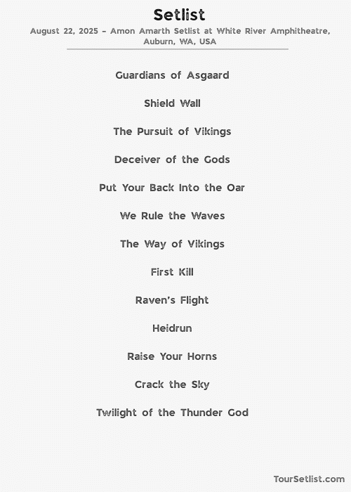 August 22, 2025 – Amon Amarth Setlist at White River Amphitheatre, Auburn, WA, USA