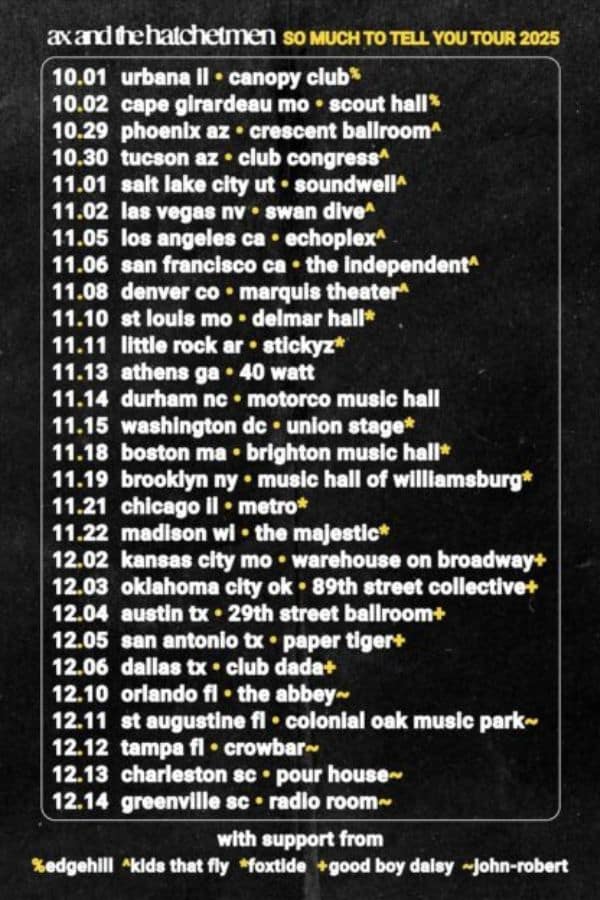 Ax and The Hatchetmen USA Tour Dates 2025 Announce