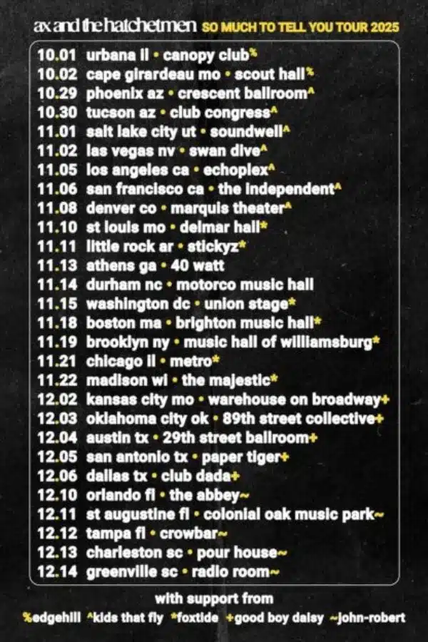 Ax and The Hatchetmen USA Tour Dates 2025 Announce