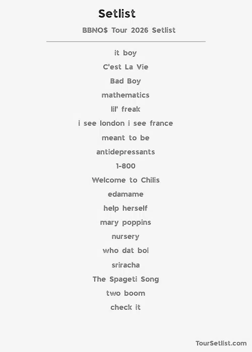 BBNO$ Tour 2026 Setlist