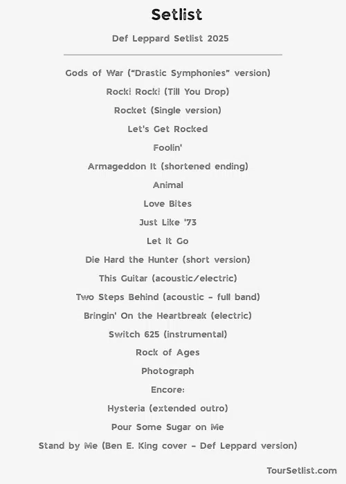Def Leppard Setlist 2025 - Explore Def Leppard Concert Setlists 1 Def Leppard Setlist 2025