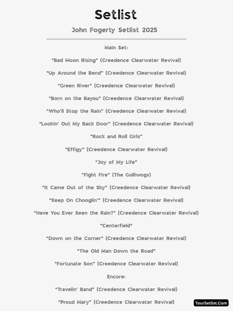 John Fogerty Setlist 2025 