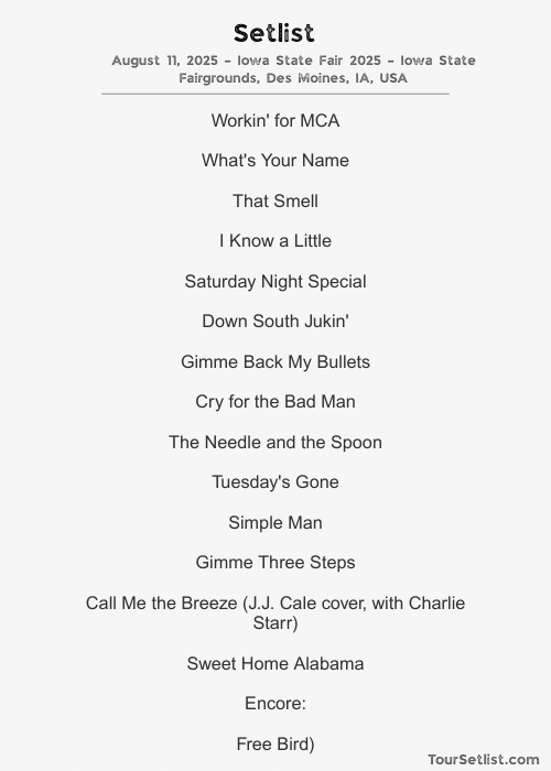 Lynyrd Skynyrd Setlist 2025