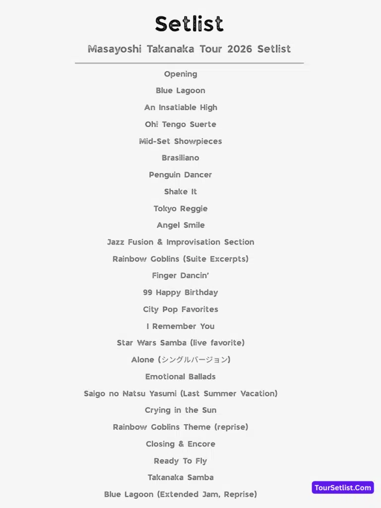 Masayoshi Takanaka Tour 2026 Setlist