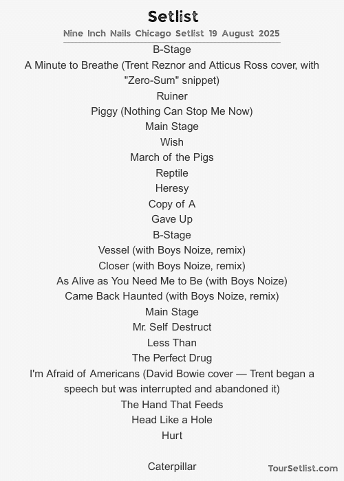 Nine Inch Nails Chicago Setlist 19 August 2025
