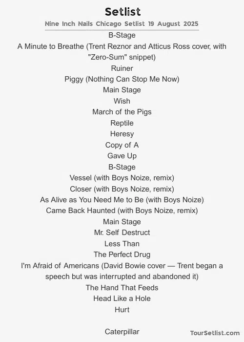 Nine Inch Nails Chicago Setlist 19 August 2025