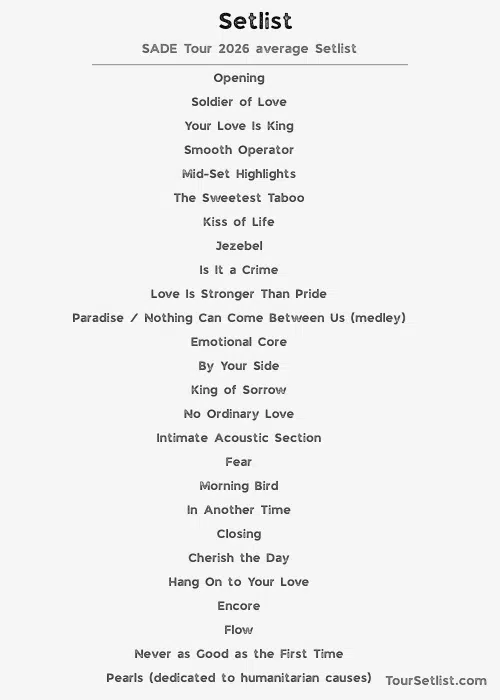 SADE Tour 2026 Setlist