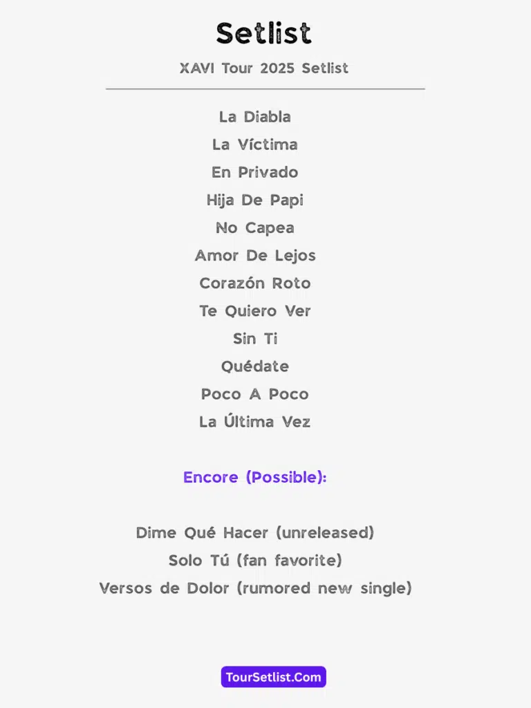 XAVI Tour 2025 Setlist