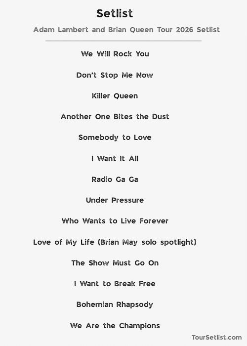 Adam Lambert and Brian Queen Tour 2026 Setlist