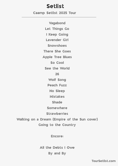 Caamp Setlist 2025 Tour