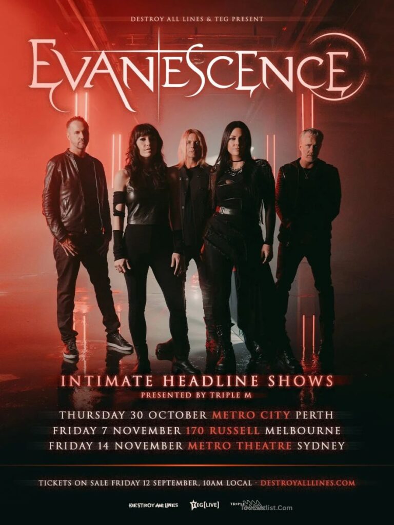 Evanescence Australia Tour 2025 Dates, Setlist & Tickets Presale