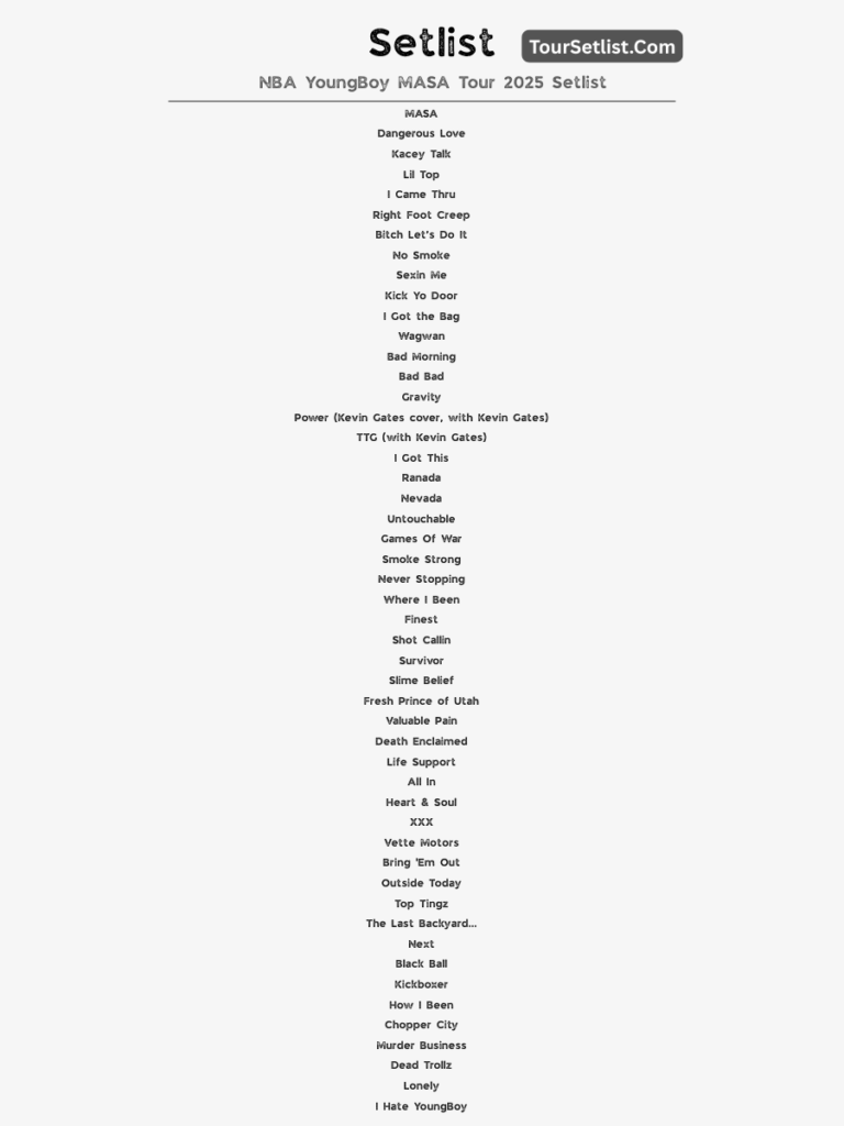 NBA Youngboy Tour Setlist 2025