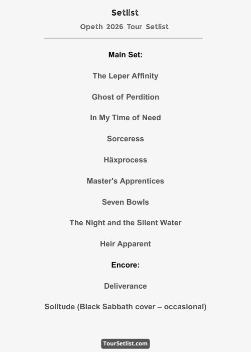 Opeth 2026 Tour Setlist