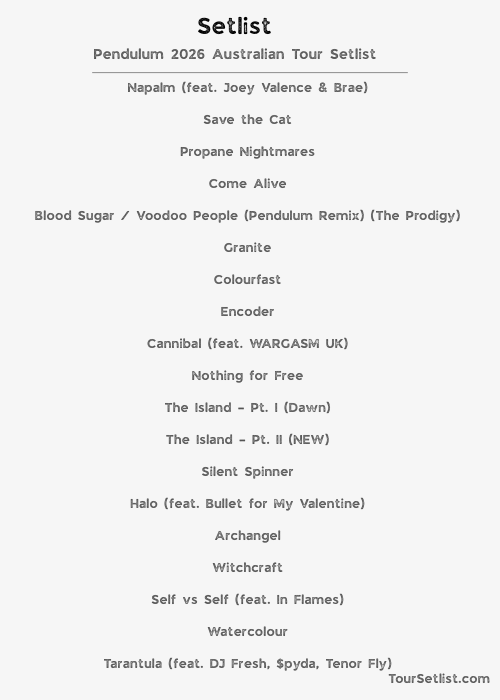 Pendulum 2026 Australian Tour Setlist