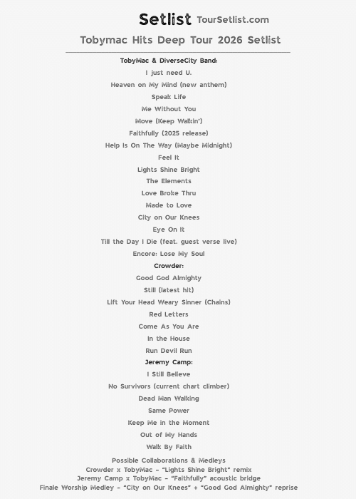Tobymac Hits Deep Tour 2026 Setlist