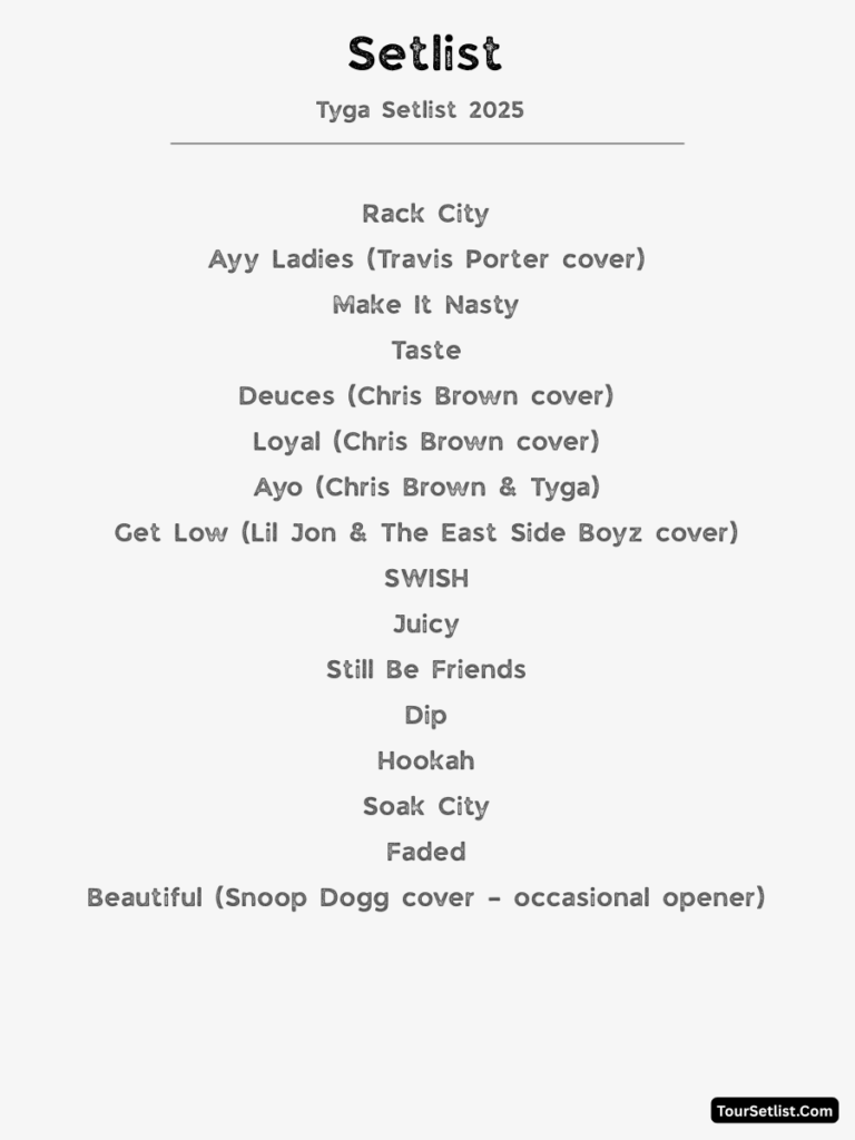Tyga Setlist 2025 - Check Tyga Concert Setlists