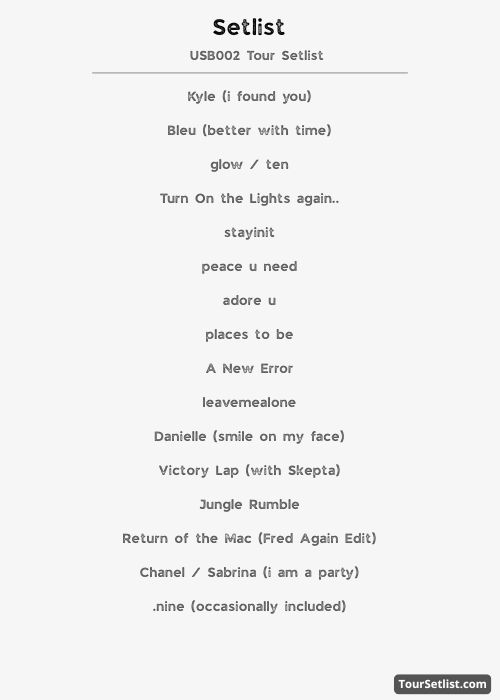 USB002 Tour Setlist