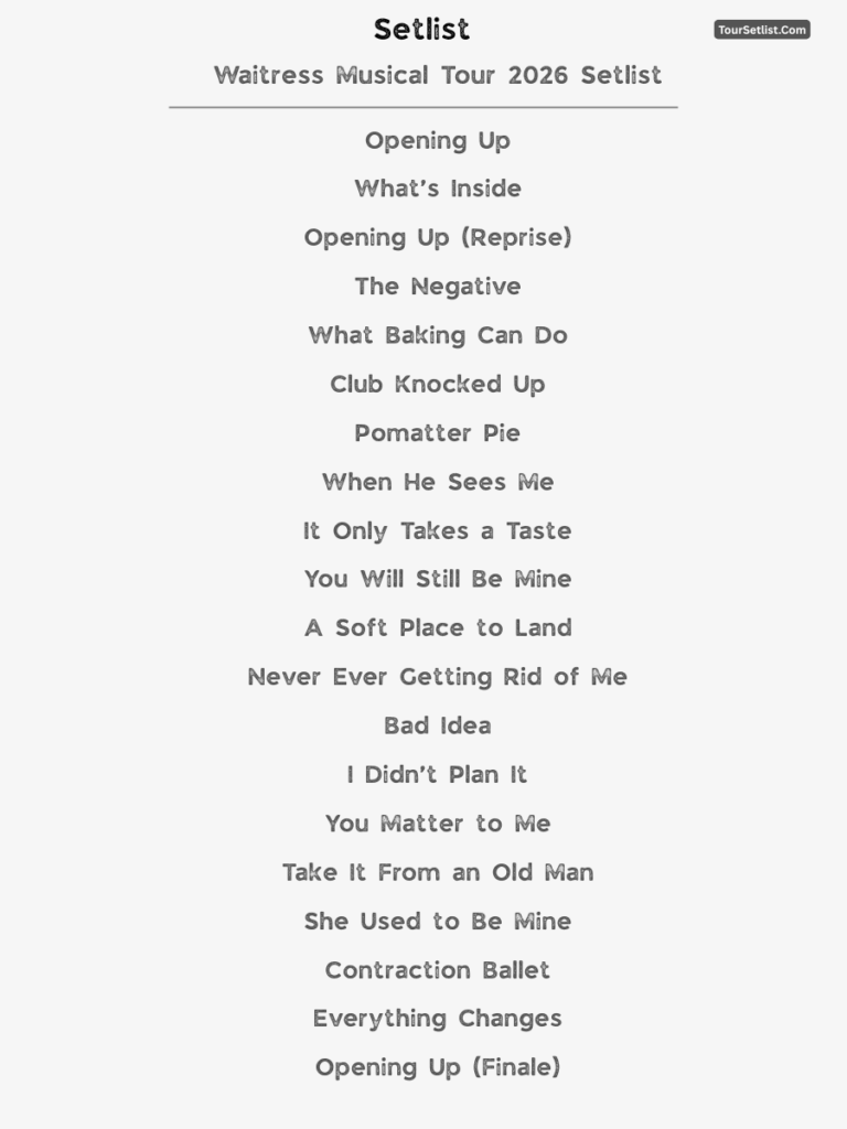 Waitress Musical Tour 2026 Setlist