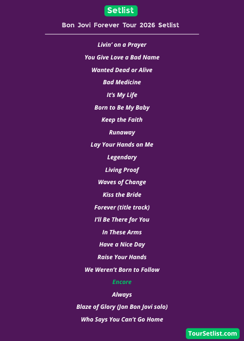 Bon Jovi Forever Tour 2026 Setlist