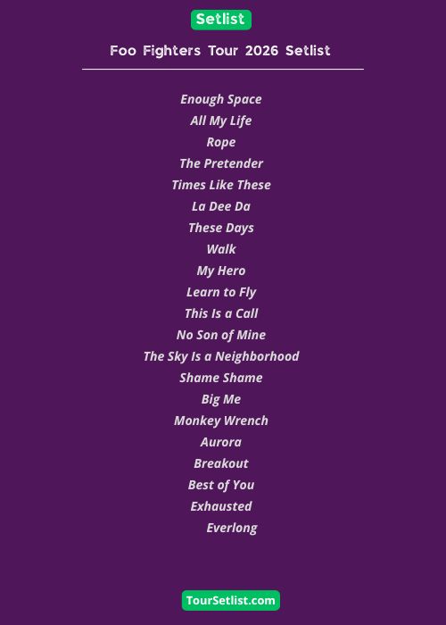 Foo Fighters Tour 2026 Setlist