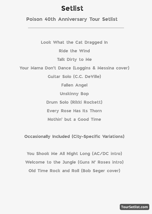 Poison 40th Anniversary Tour Setlist