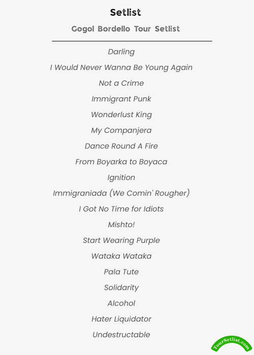 Gogol Bordello 2026 Tour Expected Setlist